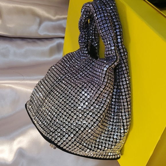 Silver Ombre Luxury Designer Style Rhinestones Top Handle Bag - Picture 8 of 9